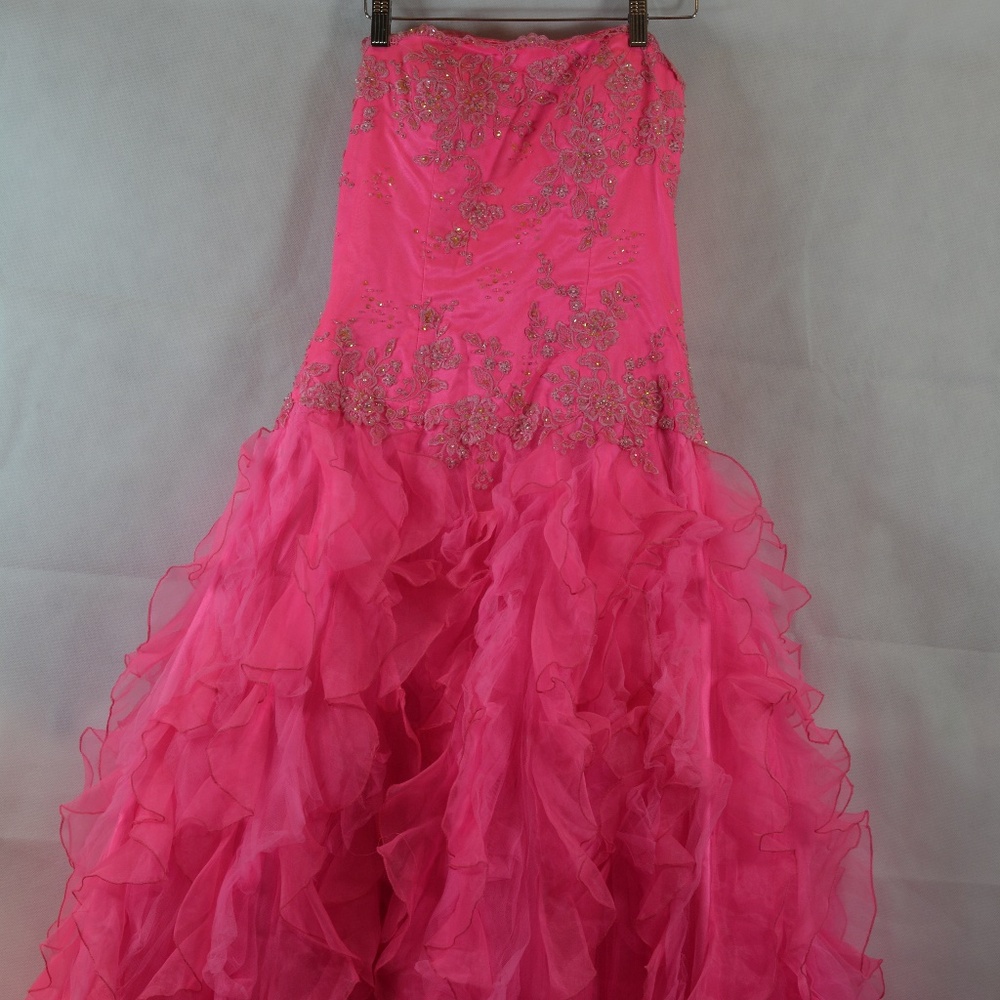 Pink Ruffle Prom Dress SZ 8 - Picture 7 of 12